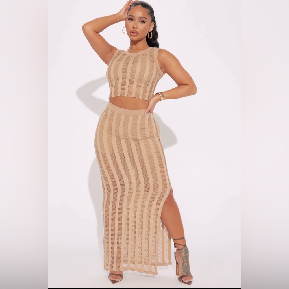 Taupe Crochet two piece set